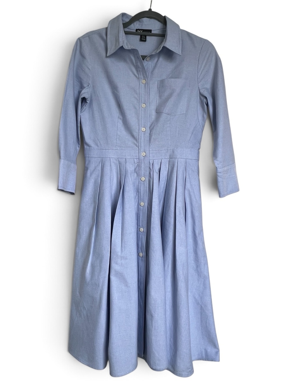 JNY Jones New York Classic Pleated 100% Cotton Midi Shirt Dress Size 4 (CLO-015)